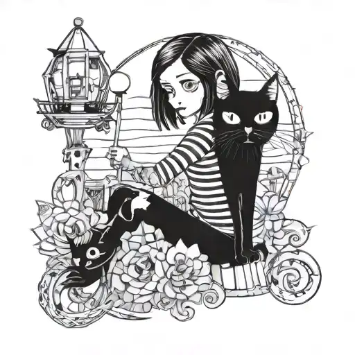 Coraline with the black cat tattoo design idea