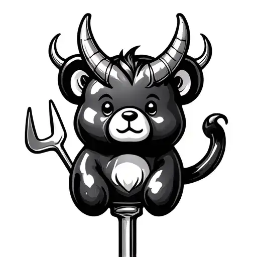 gummy bear with devil horns and tail with a pitch fork  tattoo design idea