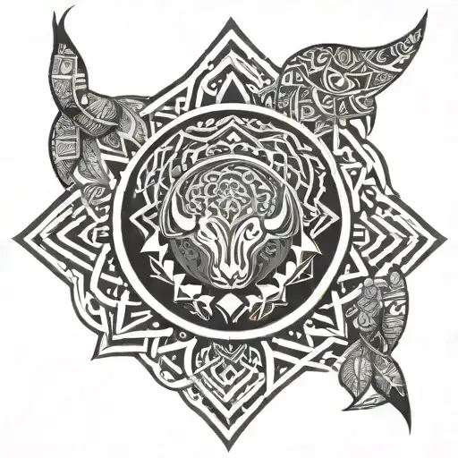 Tribal tattoo with geometric mandala-like designs that are linked to the sign of Taurus. tattoo design idea