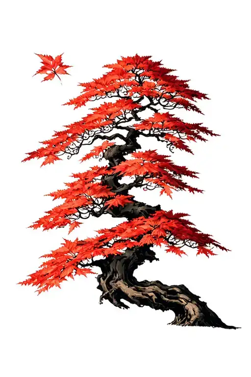 Japanese maple tree with leaves tattoo design idea