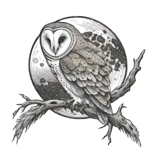 Barn owl perched in front of the moon tattoo design idea