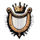 harp with crown hanging h and r  tattoo design idea