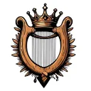harp with crown hanging h and r  tattoo design idea