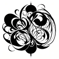 blackwork bold abstract shapes intertwined ornamental flourishes high-contrast  intricate aesthetic board raw strokes tattoo design idea