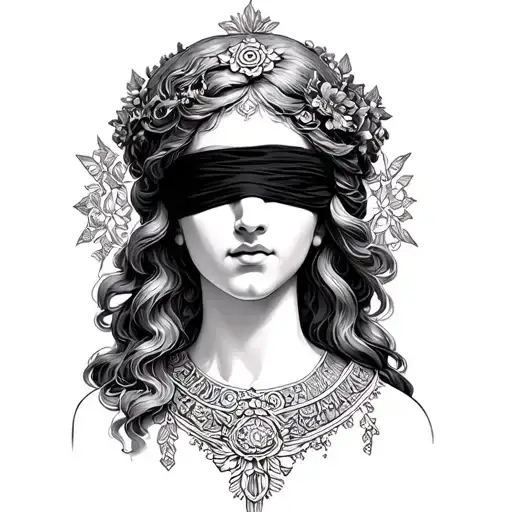 Roman goddess Fortuna with a blindfold over her eyes tattoo design idea