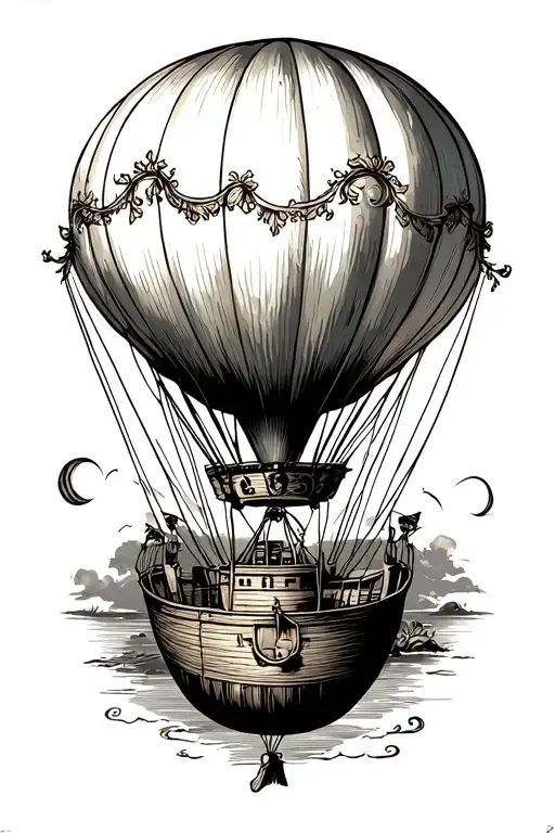 hot air balloon anchored to the ground tattoo design idea