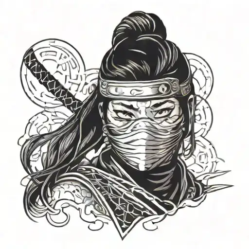 female Japanese Ninja with mask over mouth and scar over one eye  tattoo design idea