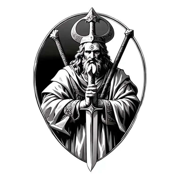 praying Christian warrior wielding a sword tattoo tattoo design idea
