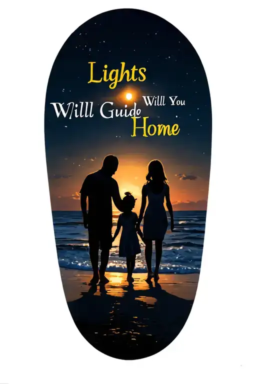 "Lights Will Guide You Home" "Lights Will Guide You Home" Family father, daughter and wife on the beach in a late afternoon with a headlight in the background tattoo design idea