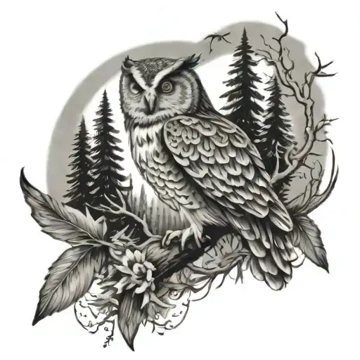 Forrest, wilderness, owl flying, eagle, angel tattoo design idea