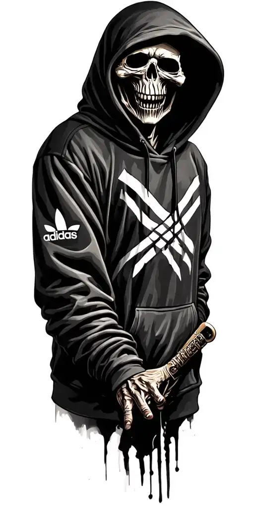 grim reaper wearing an Adidas hoody tattoo design idea