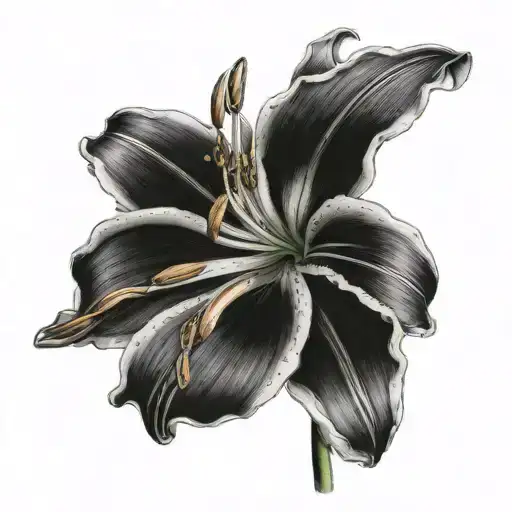 A double stargaze lily with the stem and blossoming flowers. The name Annette somewhere around the flower. The initials  tattoo design idea