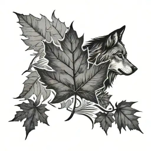 maple leaf, wolf paw prints, buck silhouette tattoo design idea