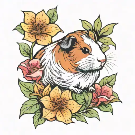 guinea pig and lily flower tattoo design idea