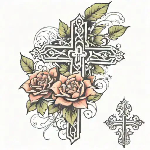wrap around forearm vine with cross  tattoo design idea