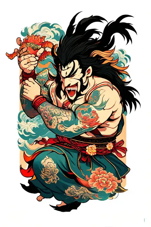 Kintaro fighting a wild tattoo design idea