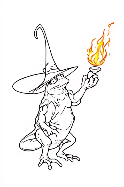 frog Wizard with fireball in hand tattoo design idea