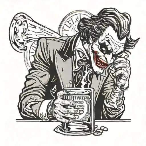 joker drinking jack Daniel's bottle pouring tattoo design idea