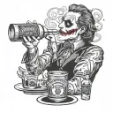 joker drinking jack Daniel's bottle pouring tattoo design idea