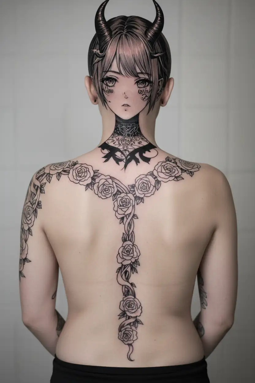 Ahegao face girl with horns tattoo design idea