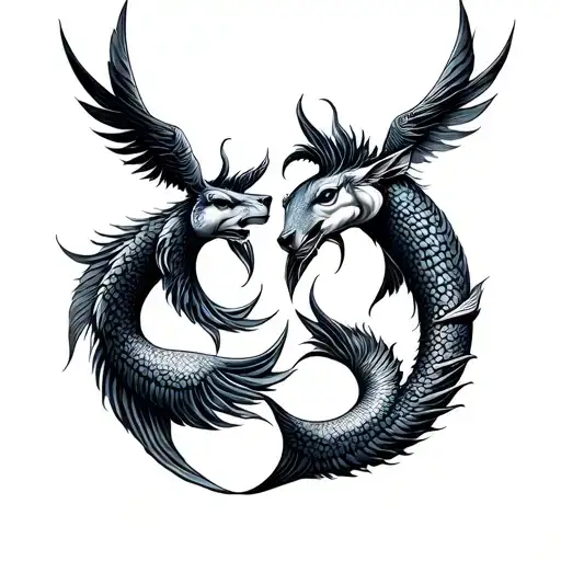 zodiac signs sagittarius and pisces sign incorporated tattoo design idea