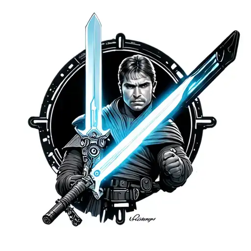 cloud buster sword as luke in star wars with tron and stargate  tattoo design idea