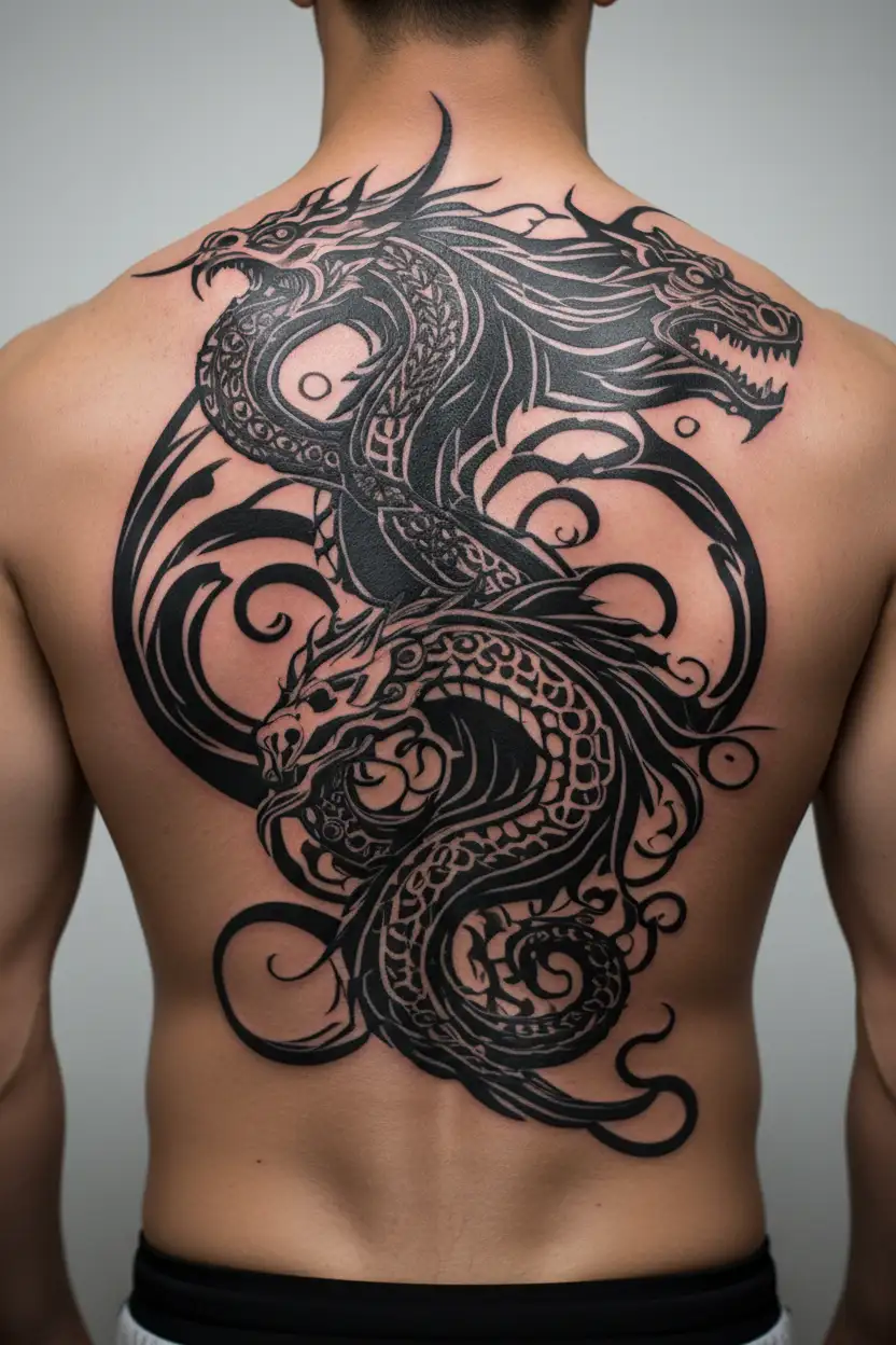 sleipnir and jormungandr yggdrasil for back tattoo design idea