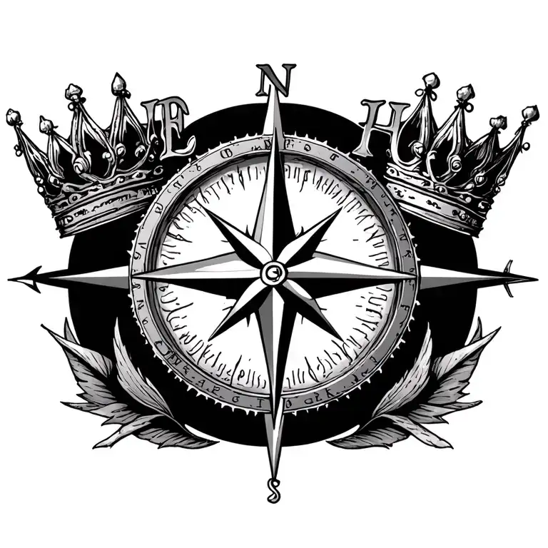 "Heather"  true north compass with queen's crown  tattoo design idea