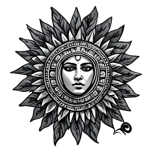 Aztec sun right side chest piece tattoo design idea