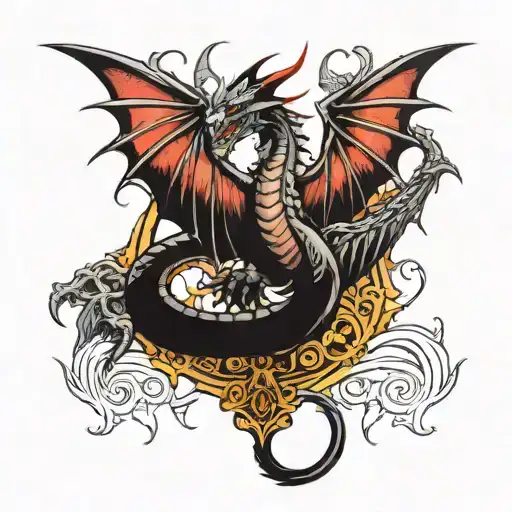 evil dragon with wings tattoo design idea