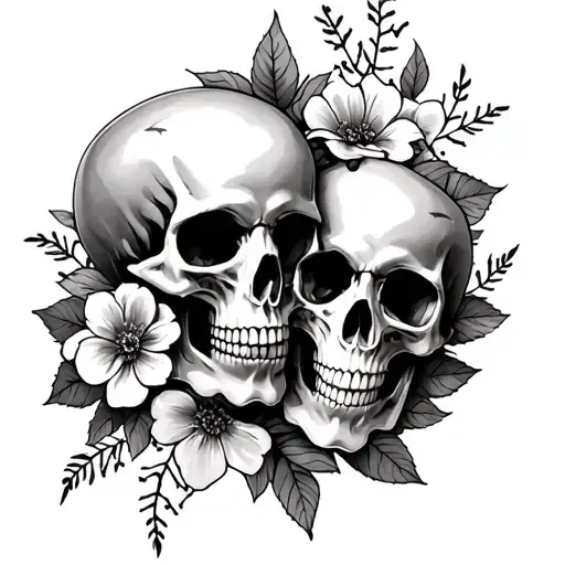 skulls flowers spider webs entwined leg tattoo tattoo design idea