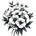 carnation snowdrop marigold cosmo bouquet bow tattoo design idea