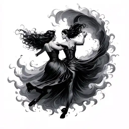 2 figures dancing in a storm tattoo design idea