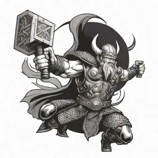 viking thor fighting with hammer tattoo design idea