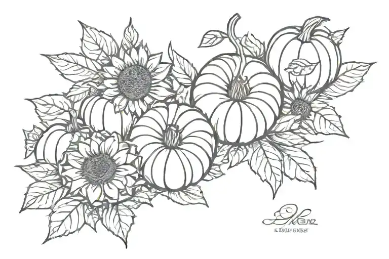 pumpkins sunflower surrounded tattoo design idea