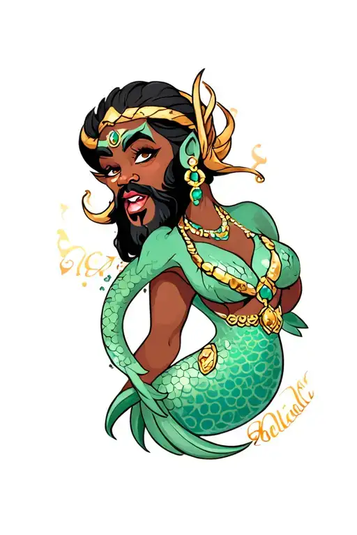Ursula from little mermaid with jewelry like Mr. T from A team tattoo design idea