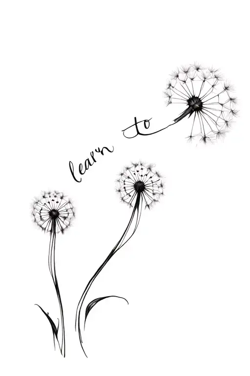 Create with a single stroke, the drawing of the Dandelion flower, whose stem tangles creating the words "learn to tattoo design idea