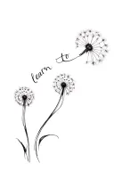 Create with a single stroke, the drawing of the Dandelion flower, whose stem tangles creating the words "learn to tattoo design idea