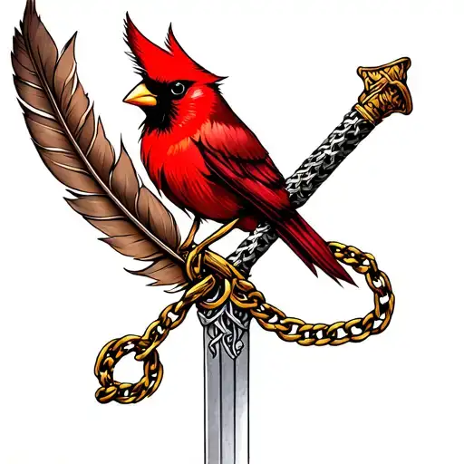 cardinal feather, sword and chainmail tattoo design idea