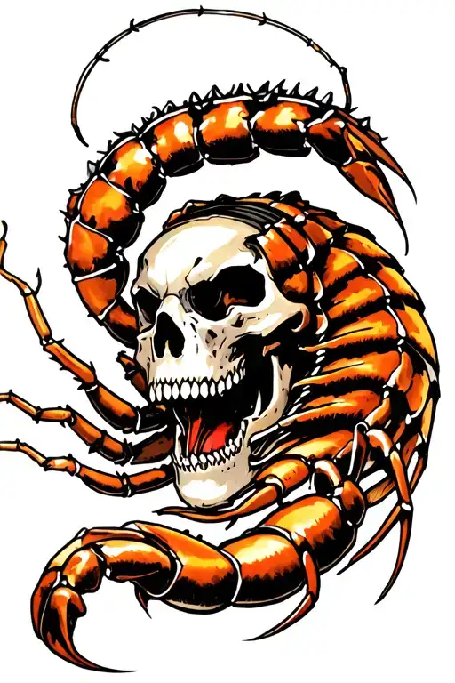 Scorpion coming out of the skull tattoo design idea