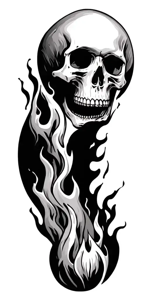 skull and fire tattoo design idea