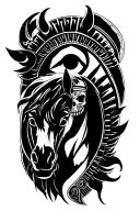 eye of Horus and Amor Fati Skelton on horse tattoo design idea