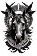 eye of Horus and Amor Fati Skelton on horse tattoo design idea