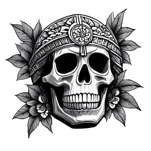 Mexican Mayan skull tattoo design idea