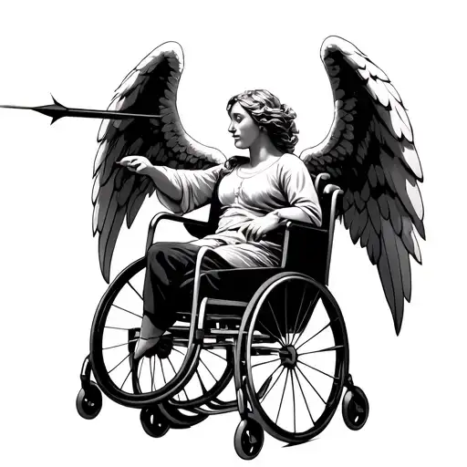 angel in wheelchair shooting arrows tattoo design idea