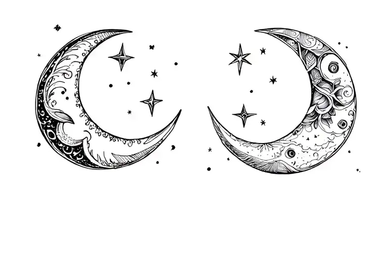 stars and moons two crescent tattoo design idea