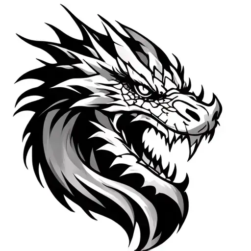 fierce dragon head emerging tribal out line tattoo tattoo design idea
