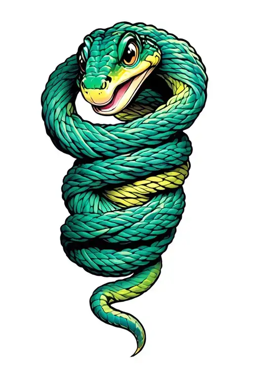 a cute snake weaving in and out of a hank of yarn tattoo design idea