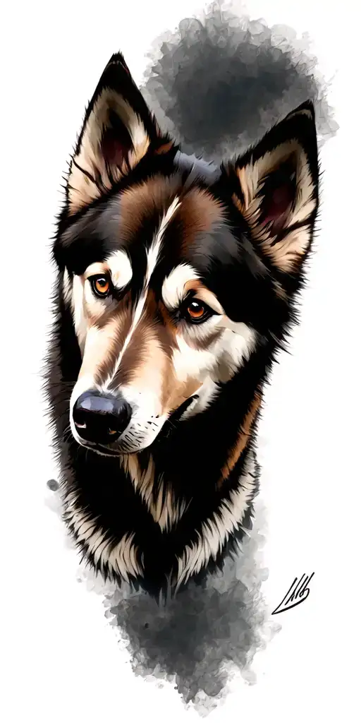 husky face brown tattoo design idea