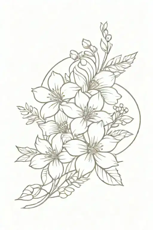 bouquet birth flowers for June, July, November, and December  tattoo design idea